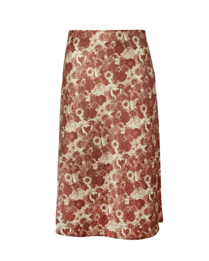 Front of a size 12 Crinkled Satin Maxi Skirt in Marsala by GANNI. | dia_product_style_image_id:296098